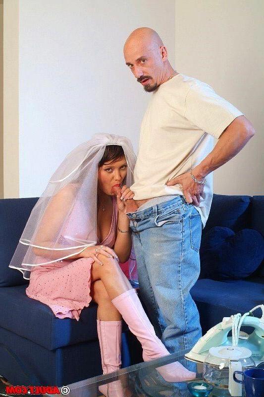 15P Big tits european brunette bride fucking her shaved pussy