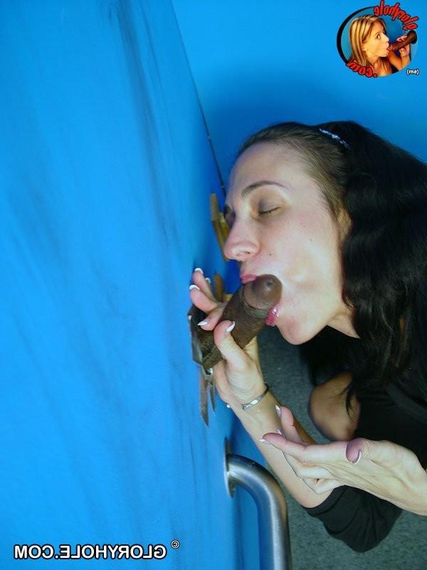 15P Brunette sucks big black dick through a gloryhole