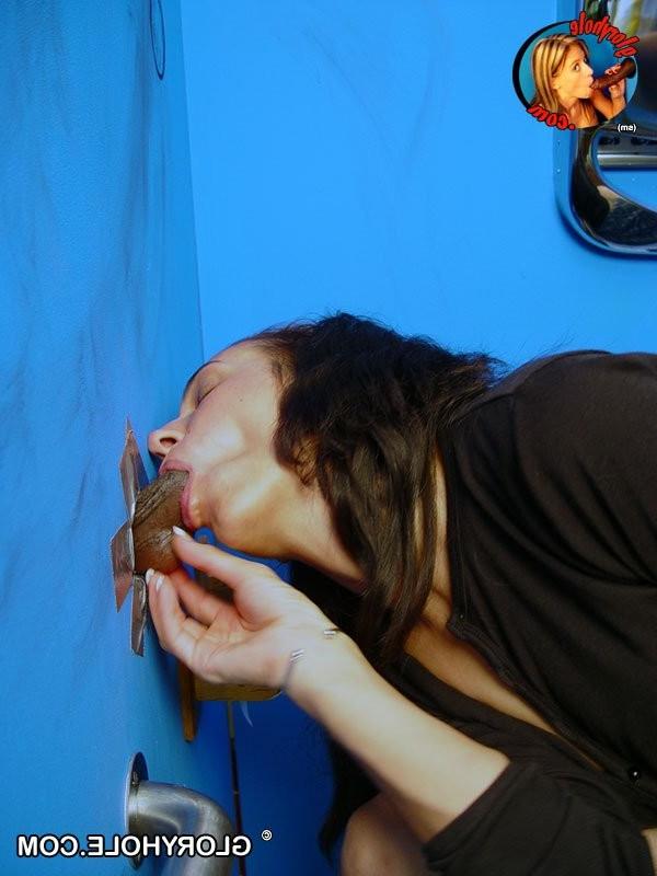 15P Brunette sucks big black dick through a gloryhole