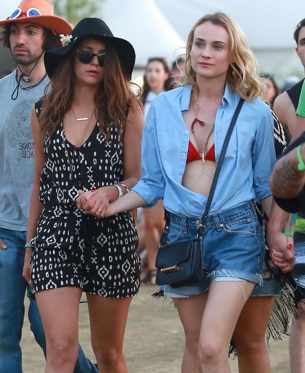 16P Nina Dobrev and Diane Kruger cleavy and leggy at Coachella Music Festival Weeken