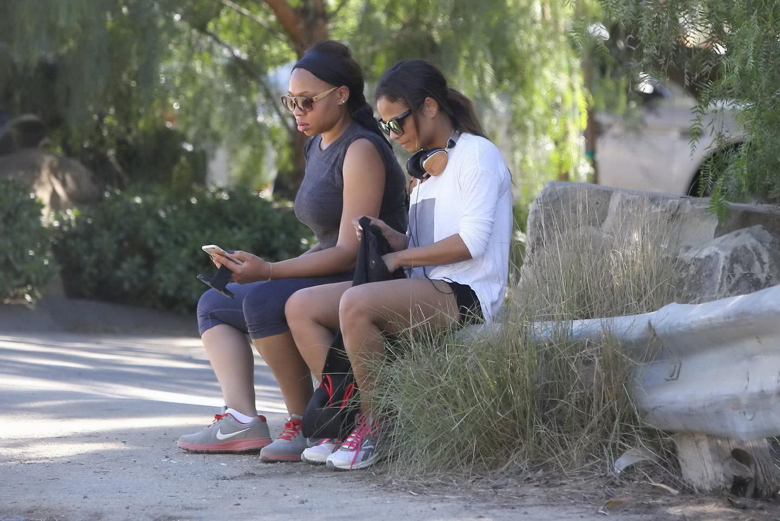 16P Christina Milian showing her juicy ass in tight black shorts at Runyon Canyon Pa
