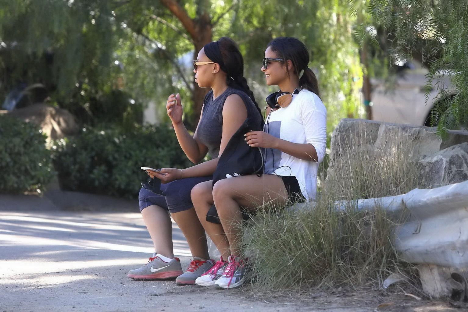 16P Christina Milian showing her juicy ass in tight black shorts at Runyon Canyon Pa