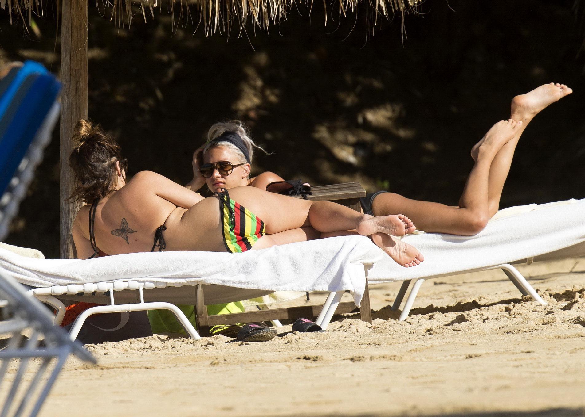 16P Caroline Flack showing off her bikini body while her hot friend going topless on