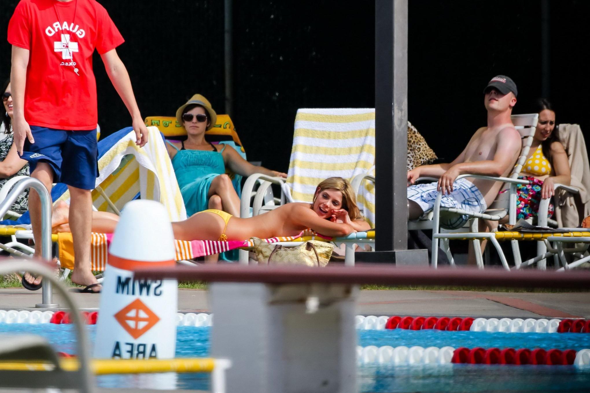 16P Ashley Greene tanning topless on the set of 'Staten Island Summer' in NYC