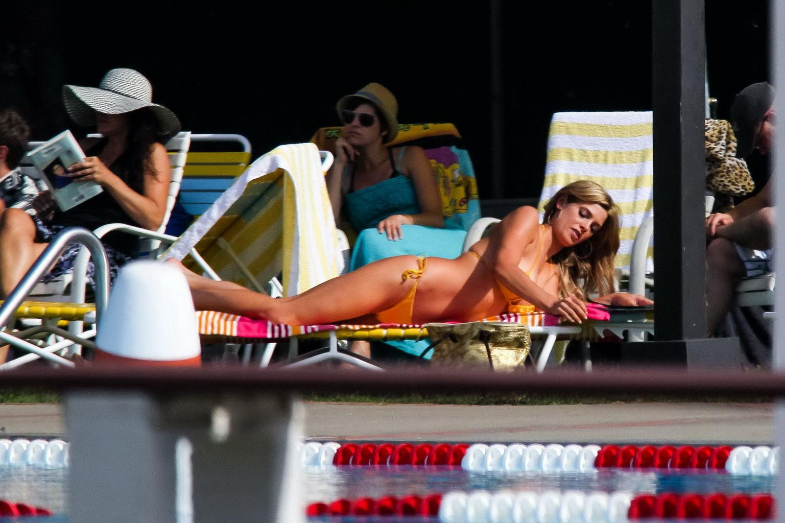 16P Ashley Greene tanning topless on the set of 'Staten Island Summer' in NYC