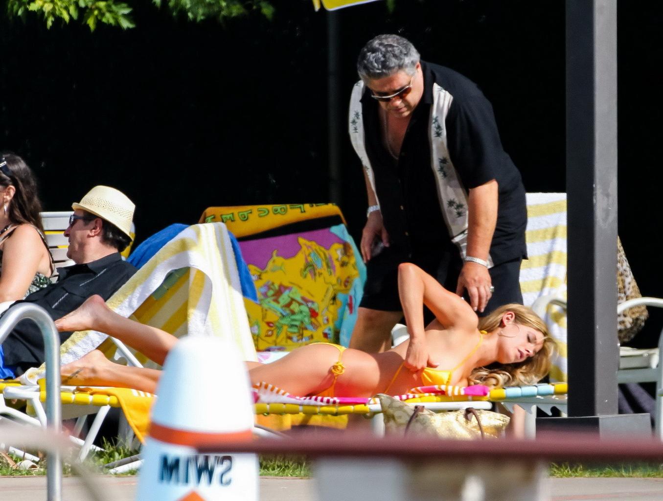 16P Ashley Greene tanning topless on the set of 'Staten Island Summer' in NYC