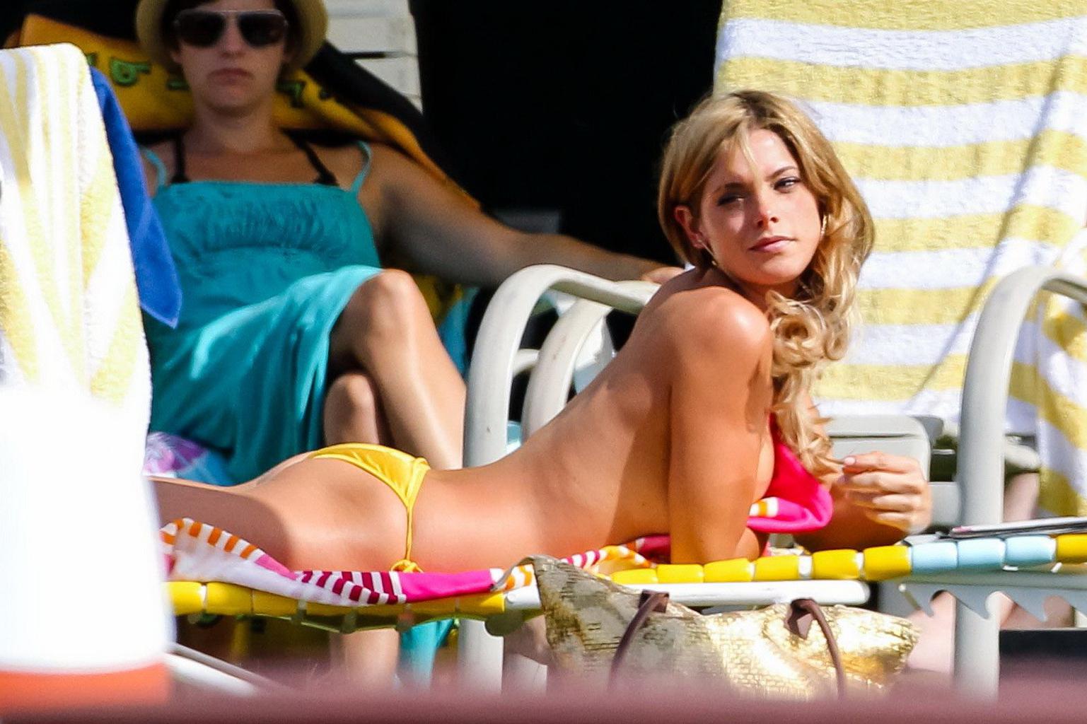 16P Ashley Greene tanning topless on the set of 'Staten Island Summer' in NYC