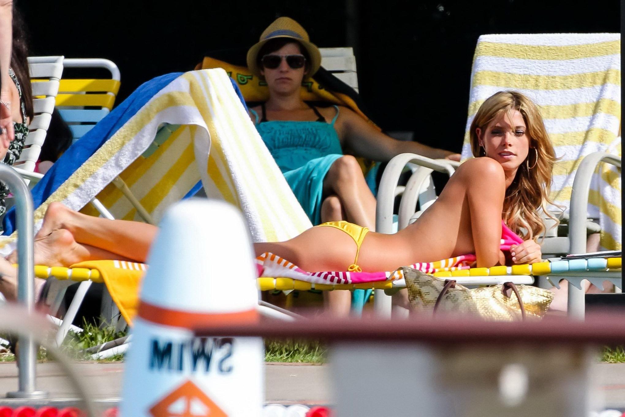 16P Ashley Greene tanning topless on the set of 'Staten Island Summer' in NYC