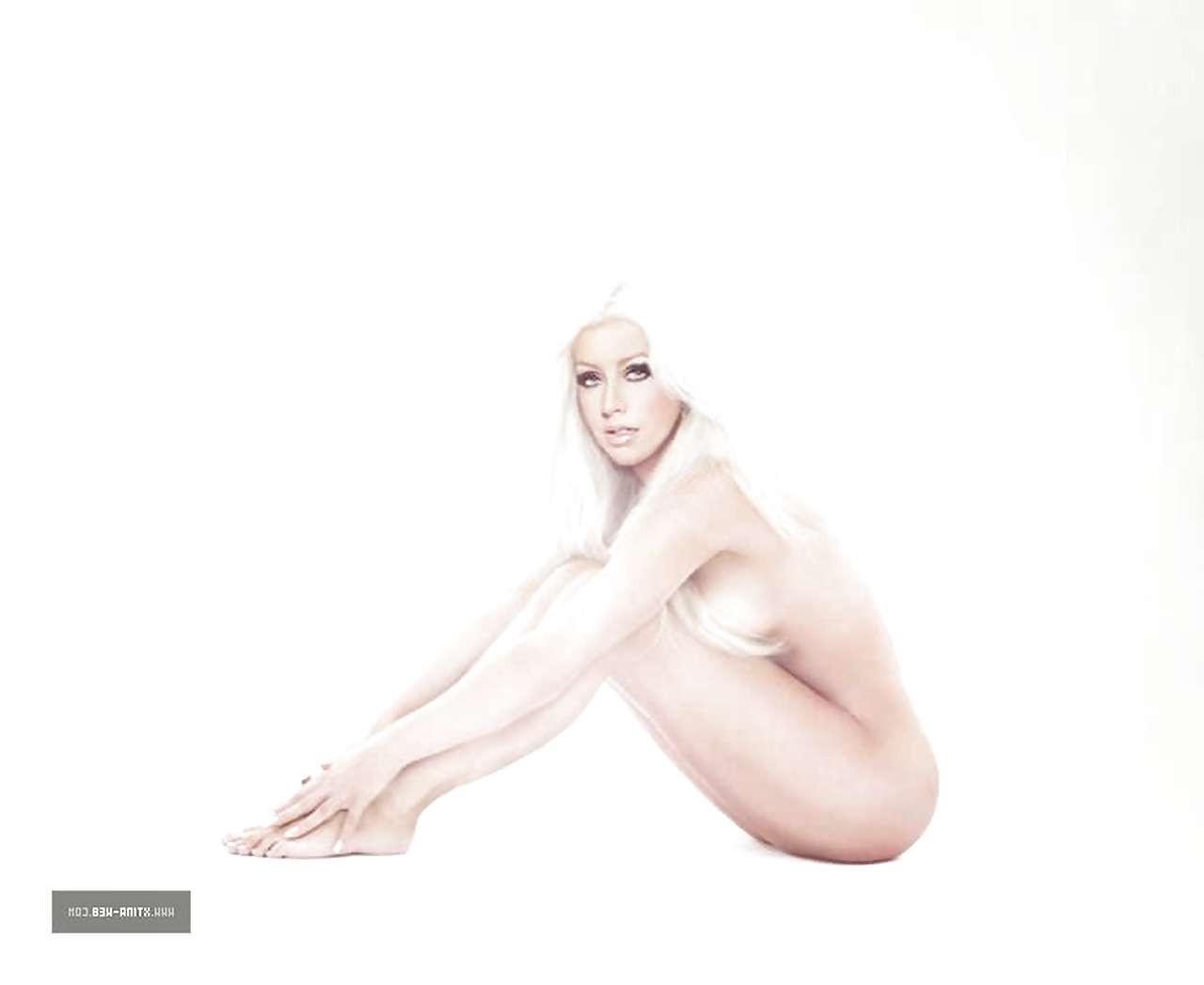 10P Christina Aguilera topless and in lingerie posing and in fishnets