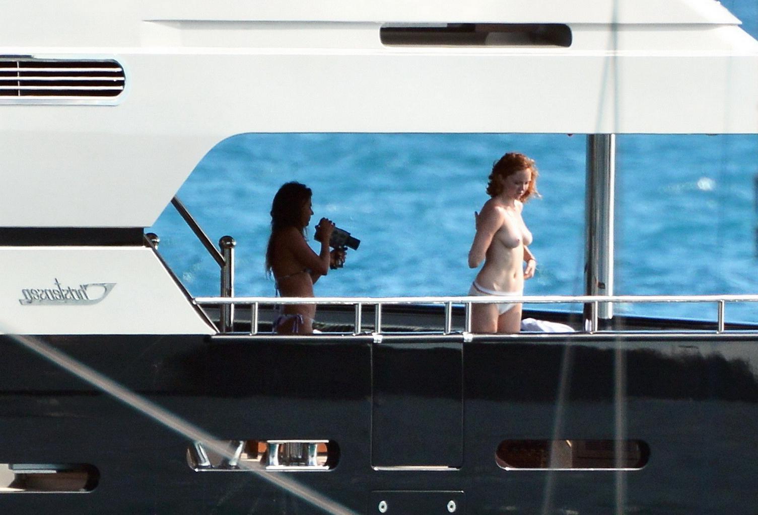 10P Busty Lily Cole diving topless from a yacht in St. Barts