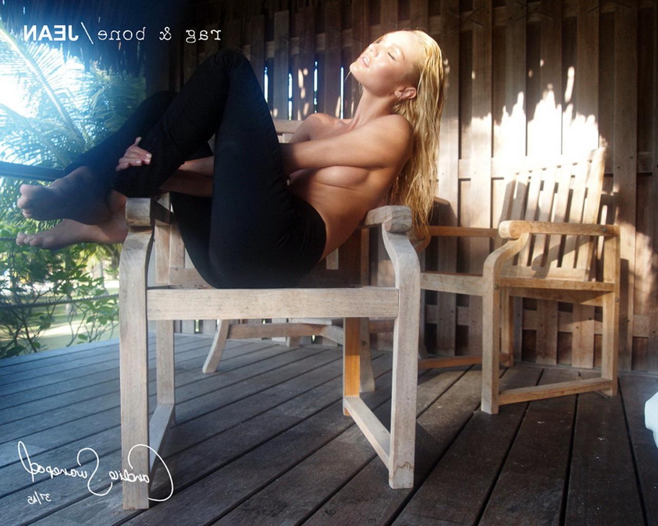 16P Candice Swanepoel topless but hiding her boobs for Rag  Bone Fall/Winter 2011 ph