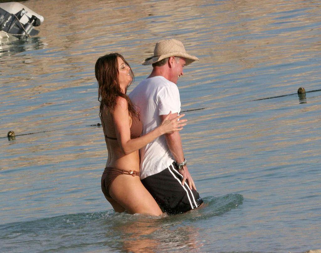 16P Lisa Snowdon posing topless and in bikini on beach