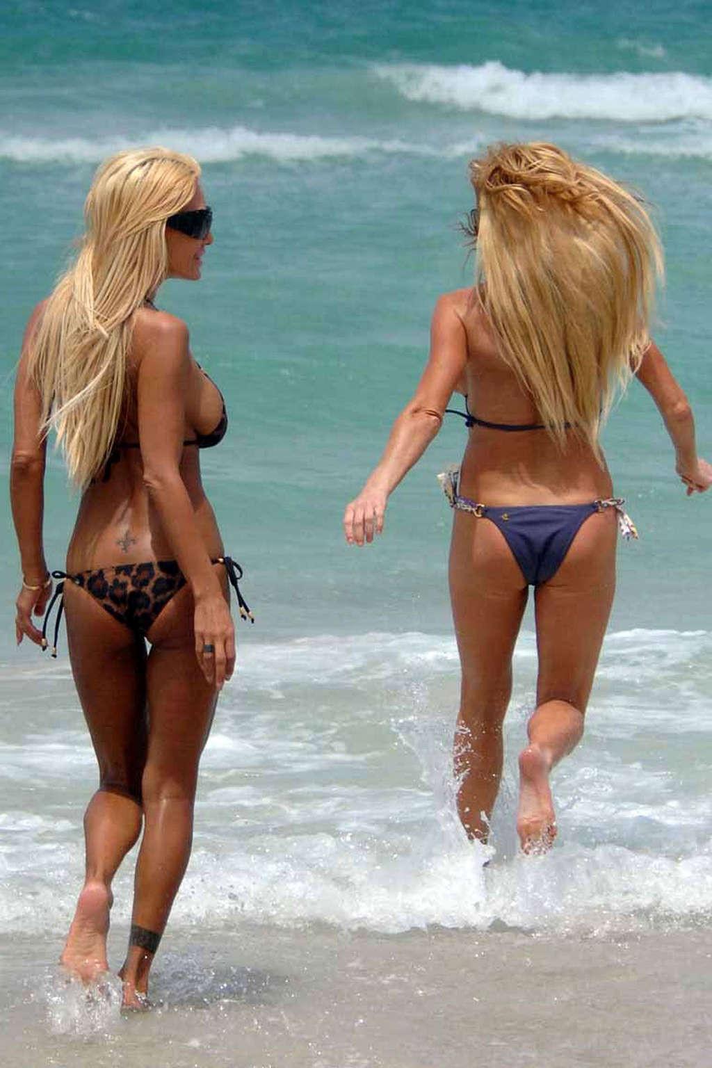 10P Shauna Sand with girlfriend posing topless and in bikini on beach paparazzi pict