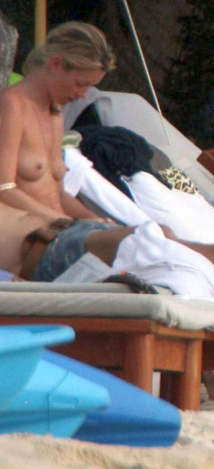 16P Kate Moss leggy on stage and upskirt and topless on beach