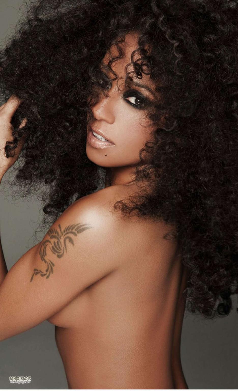 16P Melanie Brown posing topless and in bikini on pool