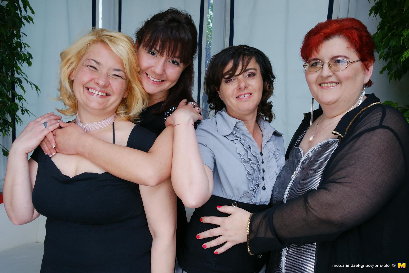 14P Four old and young lesbians having a party
