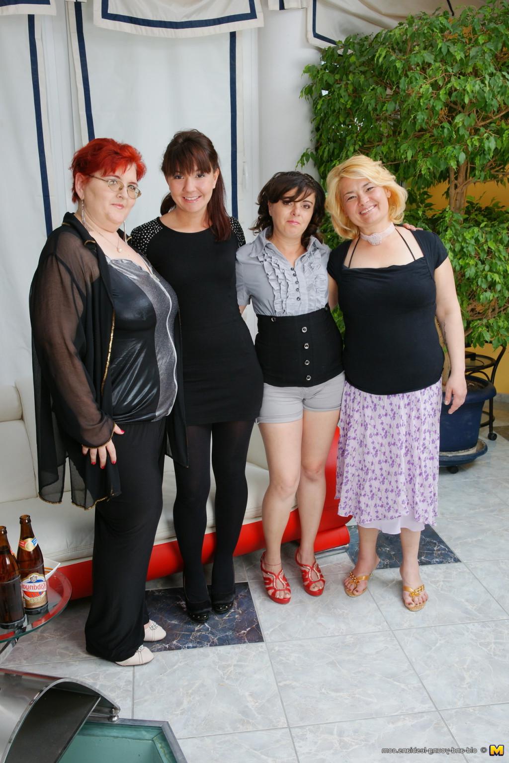 14P Four old and young lesbians having a party