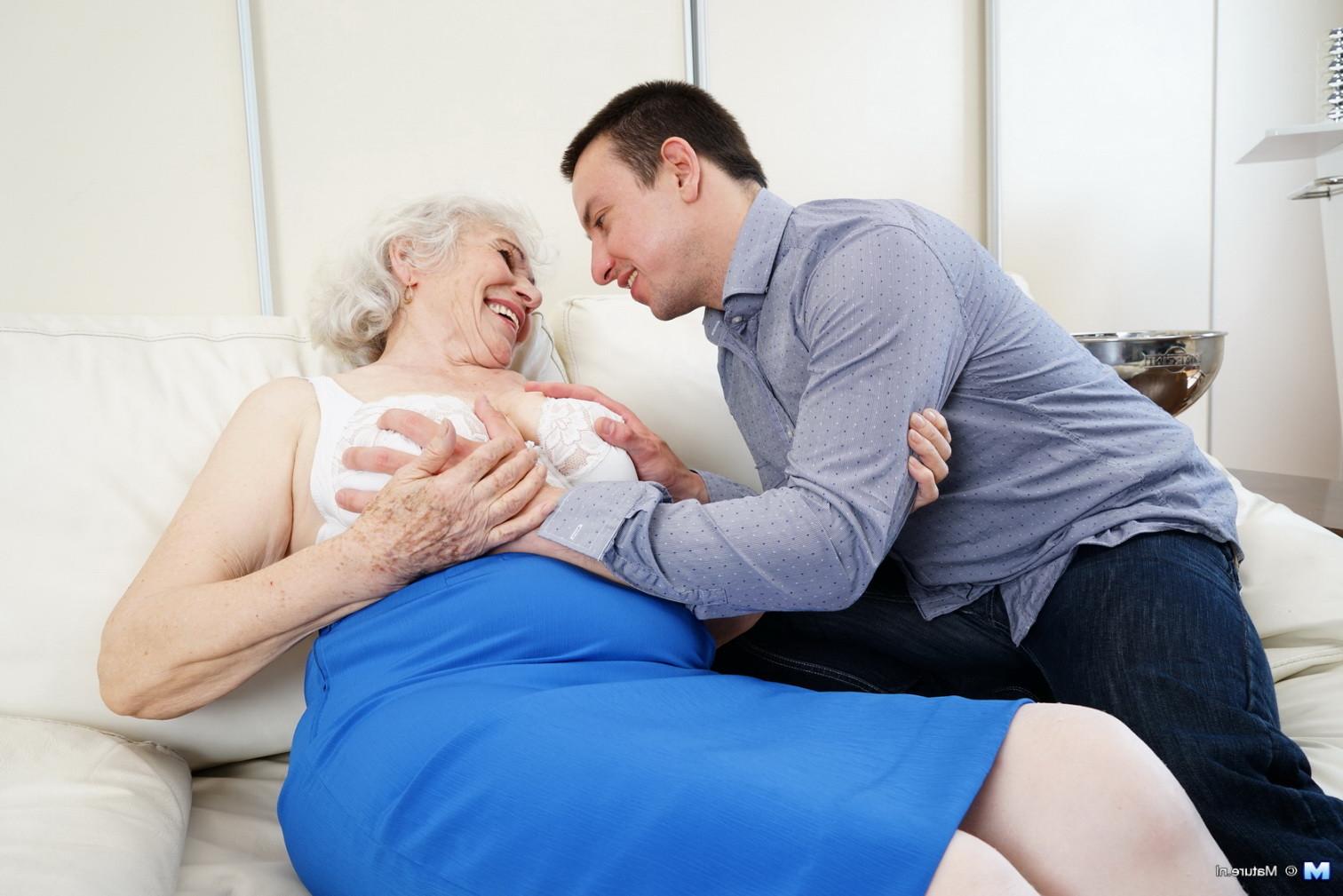 16P Horny toy boy playing around with a hairy granny