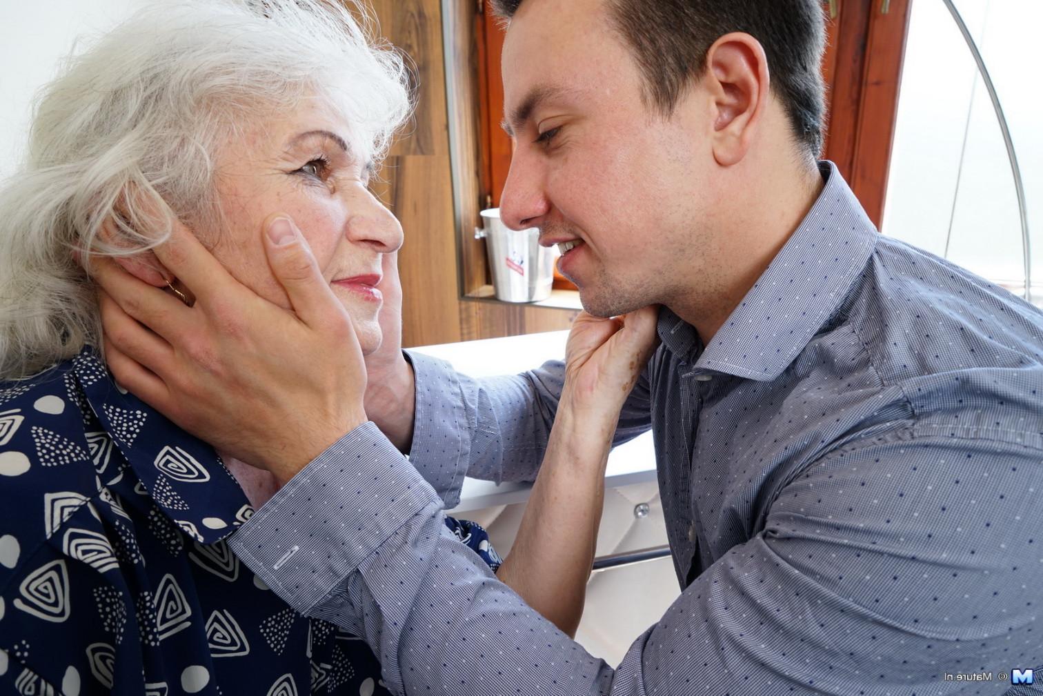 16P Horny toy boy playing around with a hairy granny