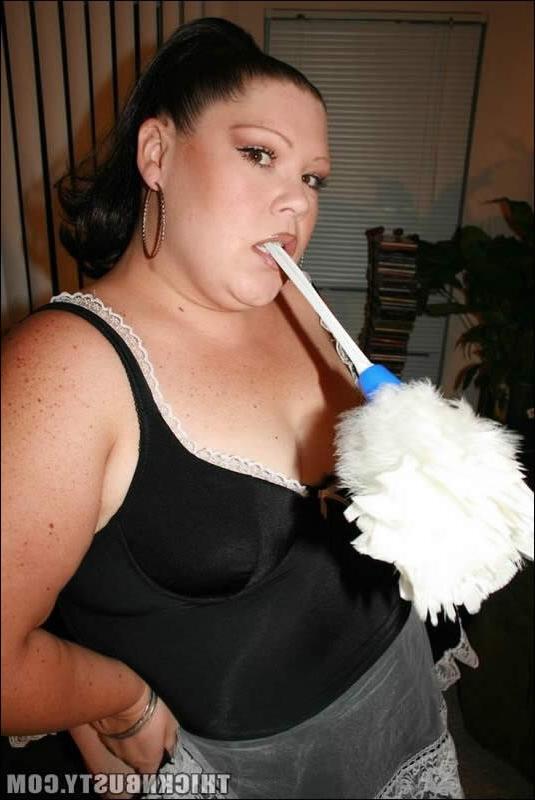 16P Chubby french maid stripping on the floor