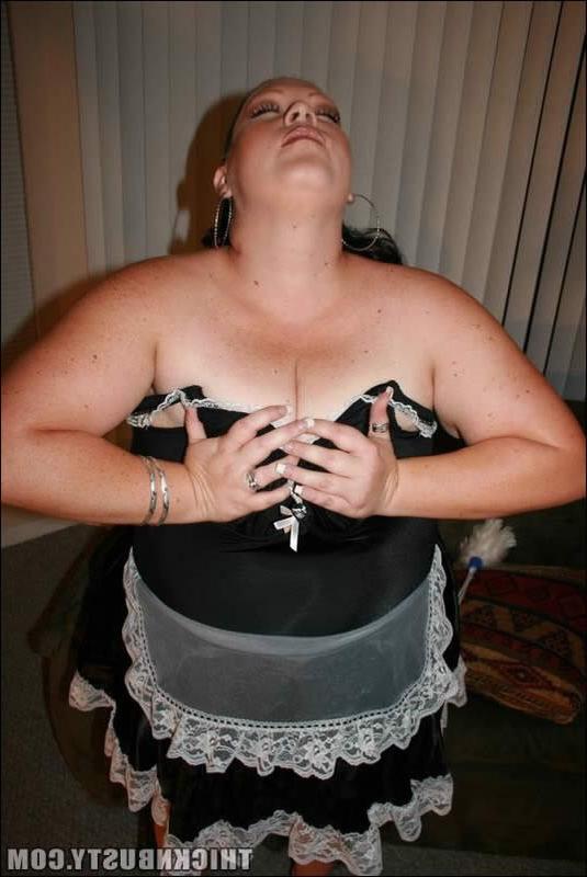 16P Chubby french maid stripping on the floor
