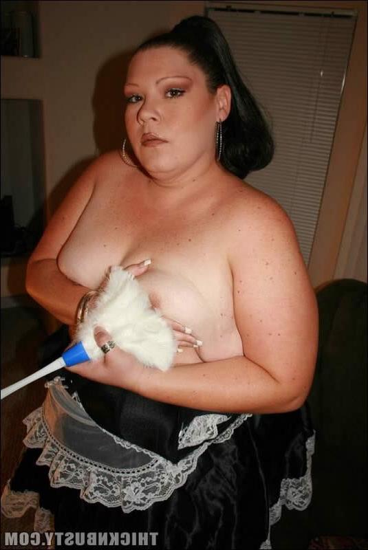 16P Chubby french maid stripping on the floor