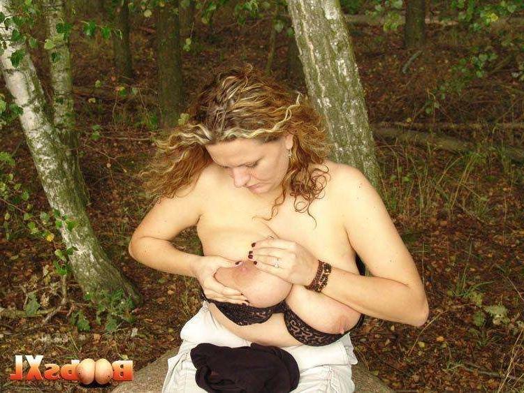 16P Chubby Agnes plays with her huge tits in a forest