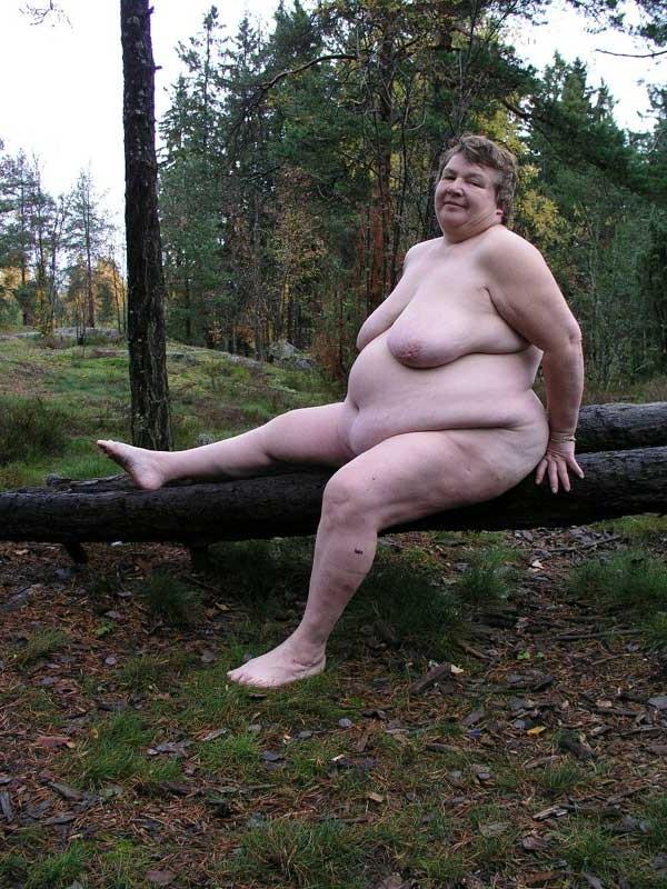 15P Big fat bbw granny with big boobs outdoors