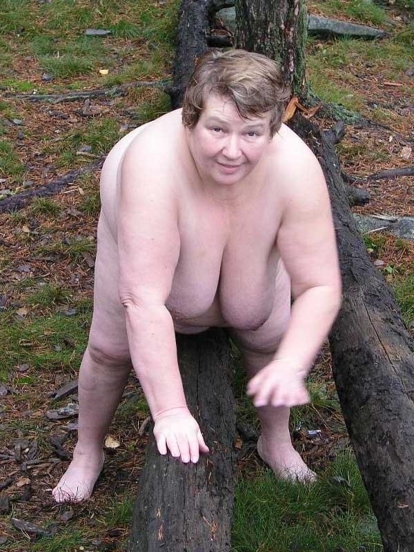 15P Big fat bbw granny with big boobs outdoors