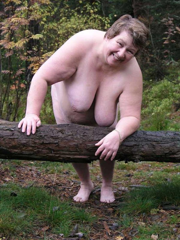 15P Big fat bbw granny with big boobs outdoors