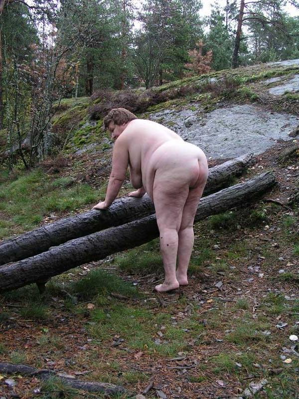 15P Big fat bbw granny with big boobs outdoors