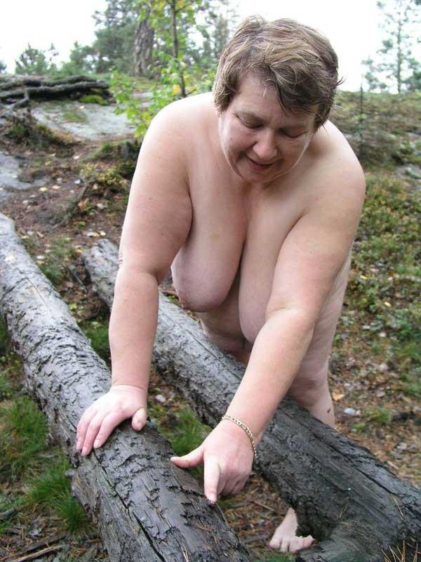 15P Big fat bbw granny with big boobs outdoors