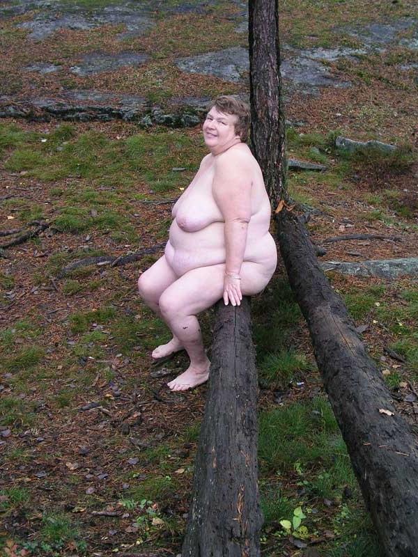 15P Big fat bbw granny with big boobs outdoors