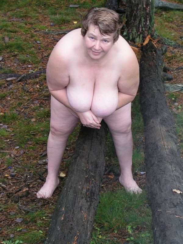 15P Big fat bbw granny with big boobs outdoors