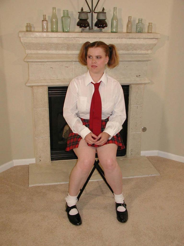 18P Chubby teen in uniform getting her pussy stuffed by dildo