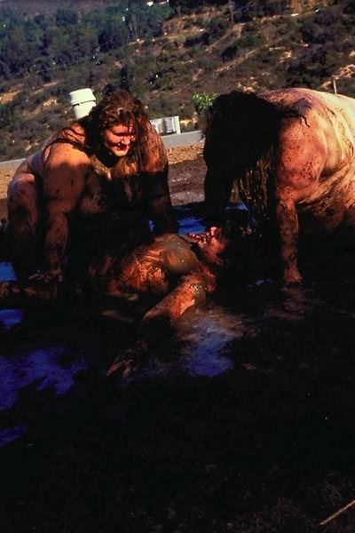 16P Two fat whales wrestling in mud