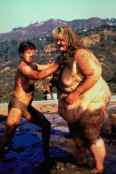 16P Two fat whales wrestling in mud