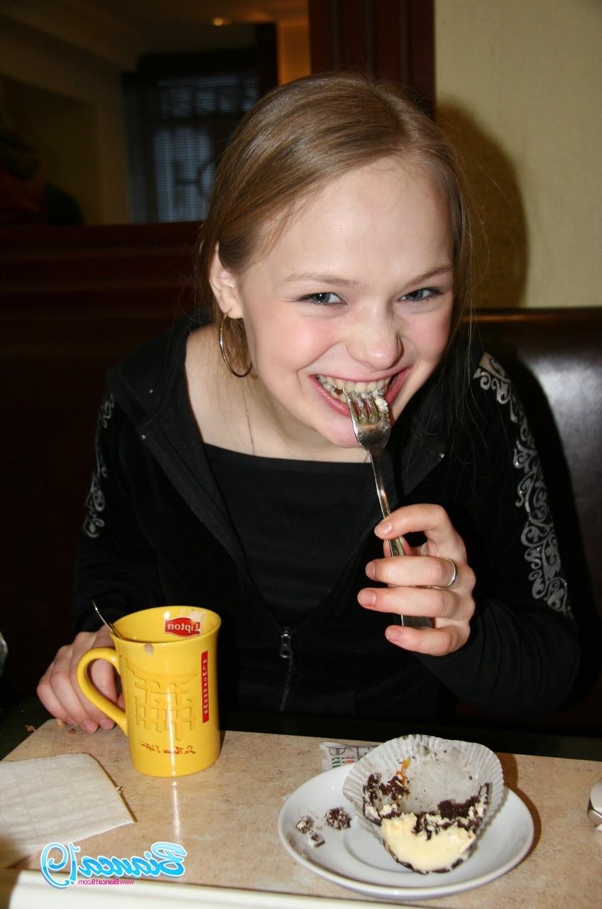16P Cute nineteen year old teen eating food