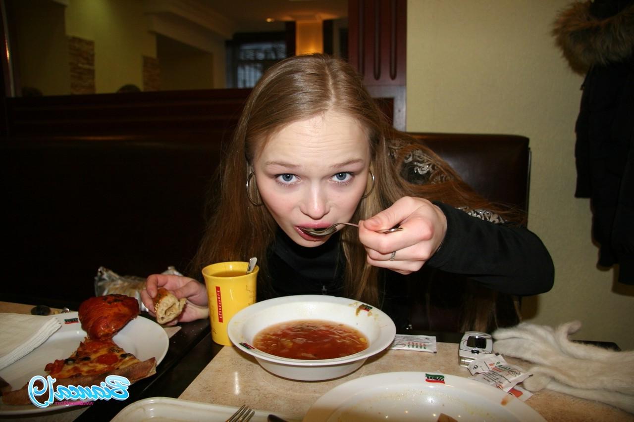 16P Cute nineteen year old teen eating food