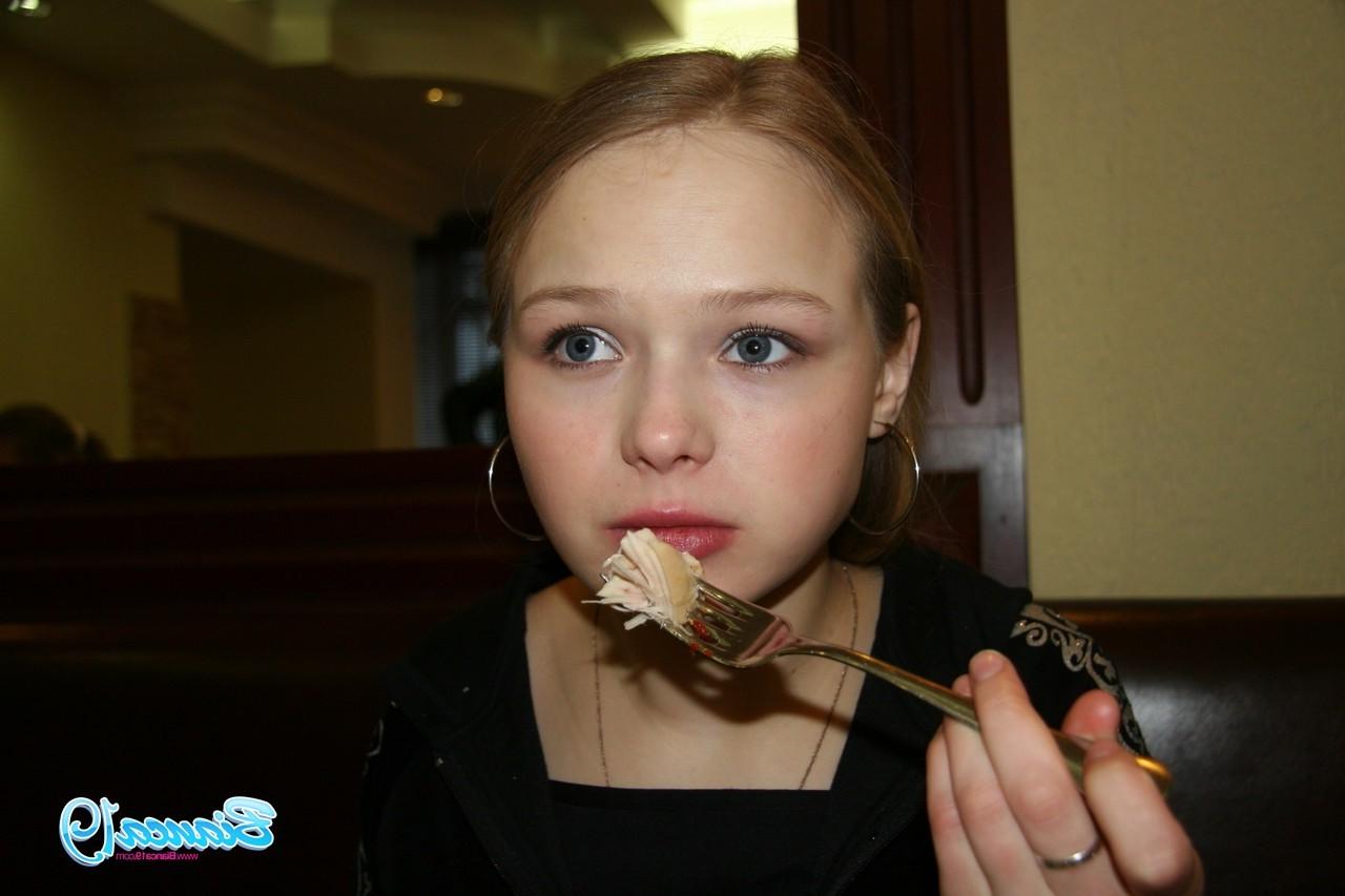 16P Cute nineteen year old teen eating food