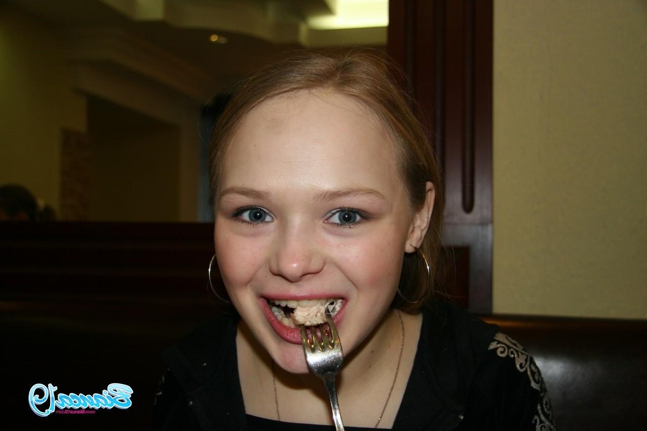 16P Cute nineteen year old teen eating food