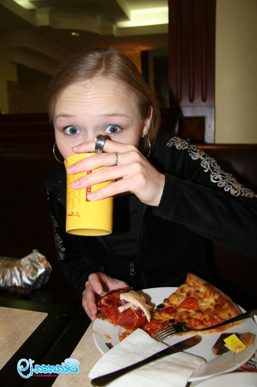 16P Cute nineteen year old teen eating food