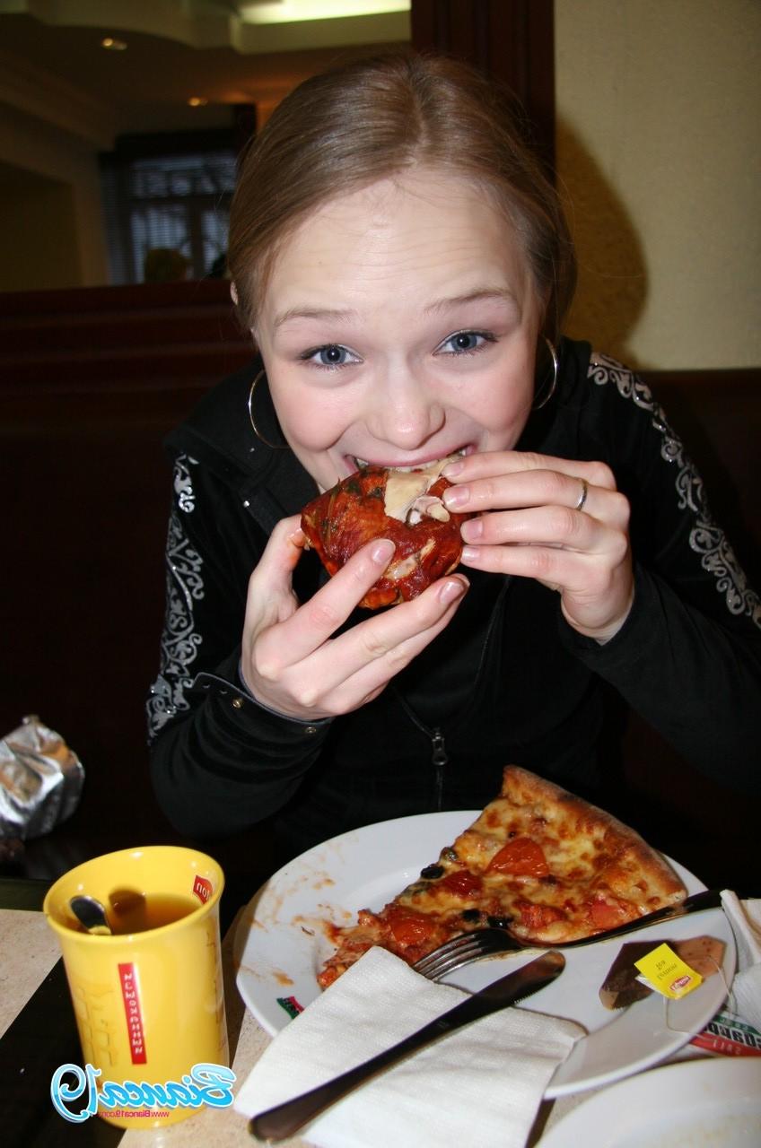 16P Cute nineteen year old teen eating food