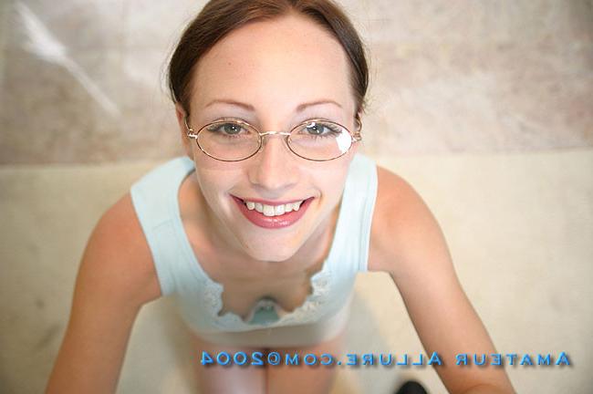 16P cute teen wearing glasses sucks cock and gets facial