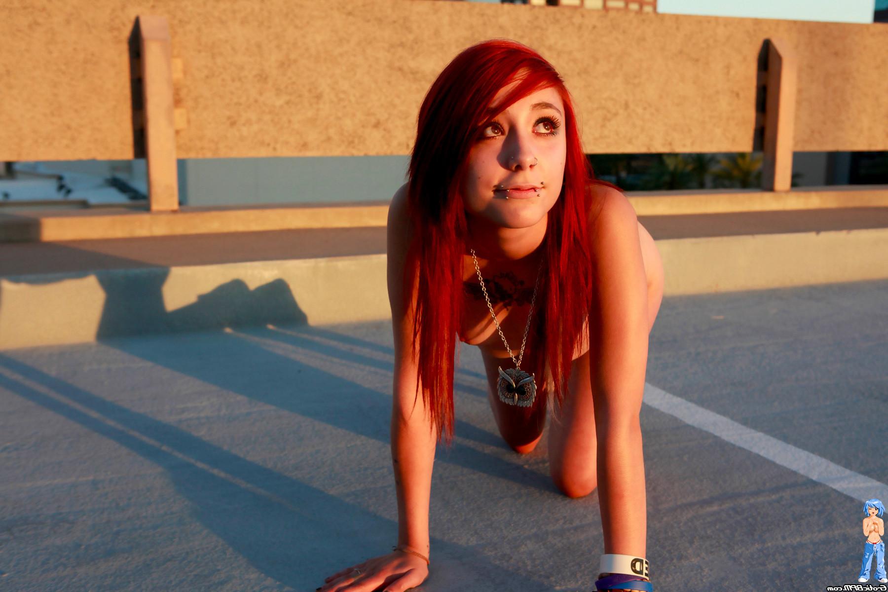 15P Cute young and daring Emo pixie girl stripping nude in public
