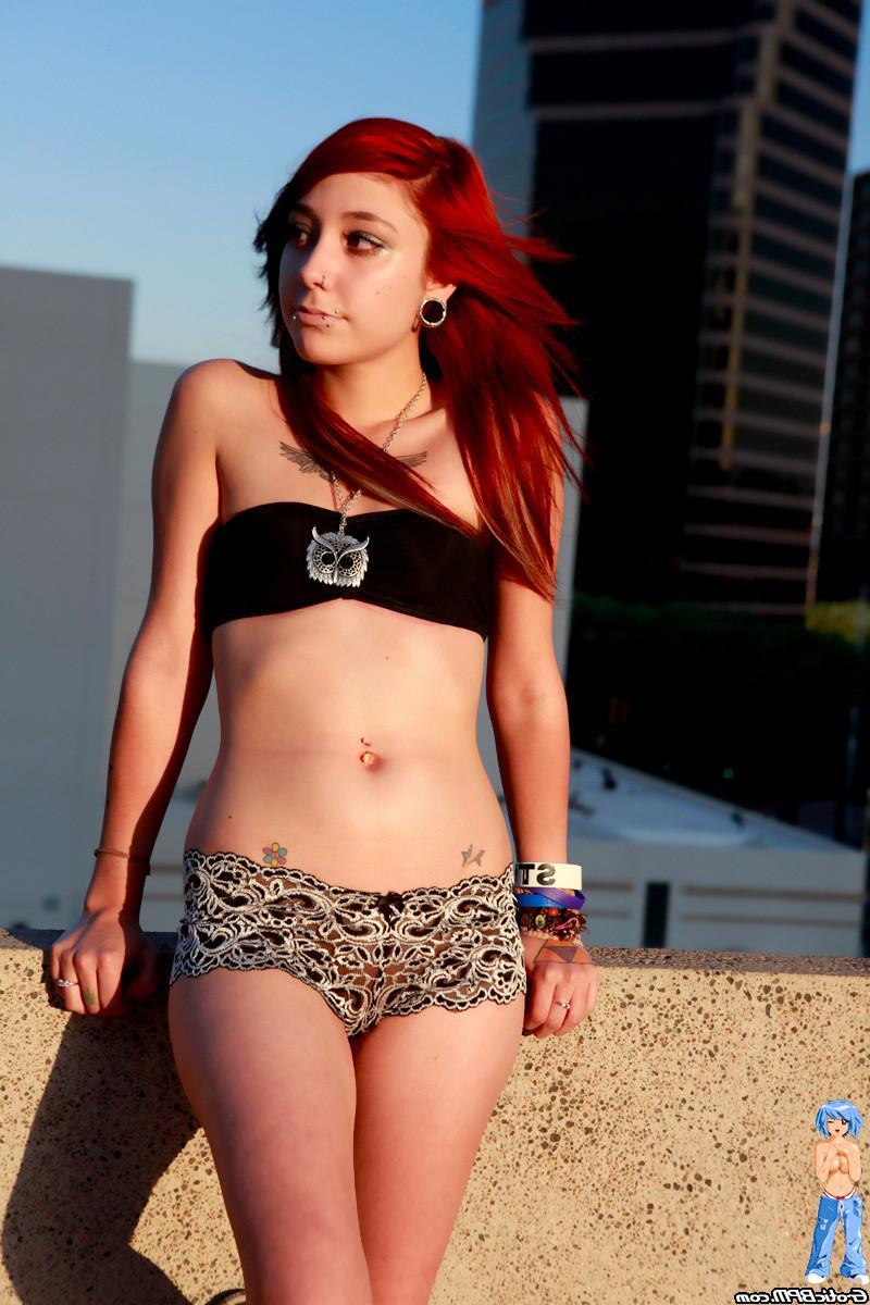 15P Cute young and daring Emo pixie girl stripping nude in public