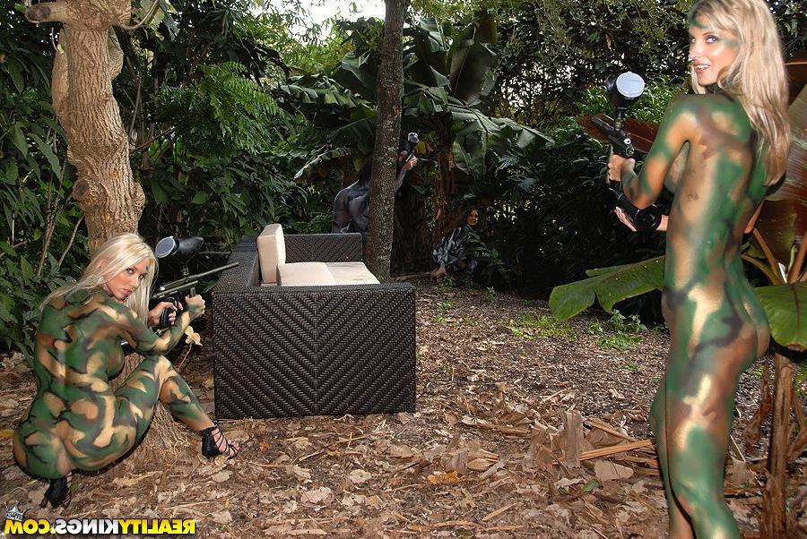15P 4 smoking hot ass teen lesbians play paint ball naked in the jungle then fuck th