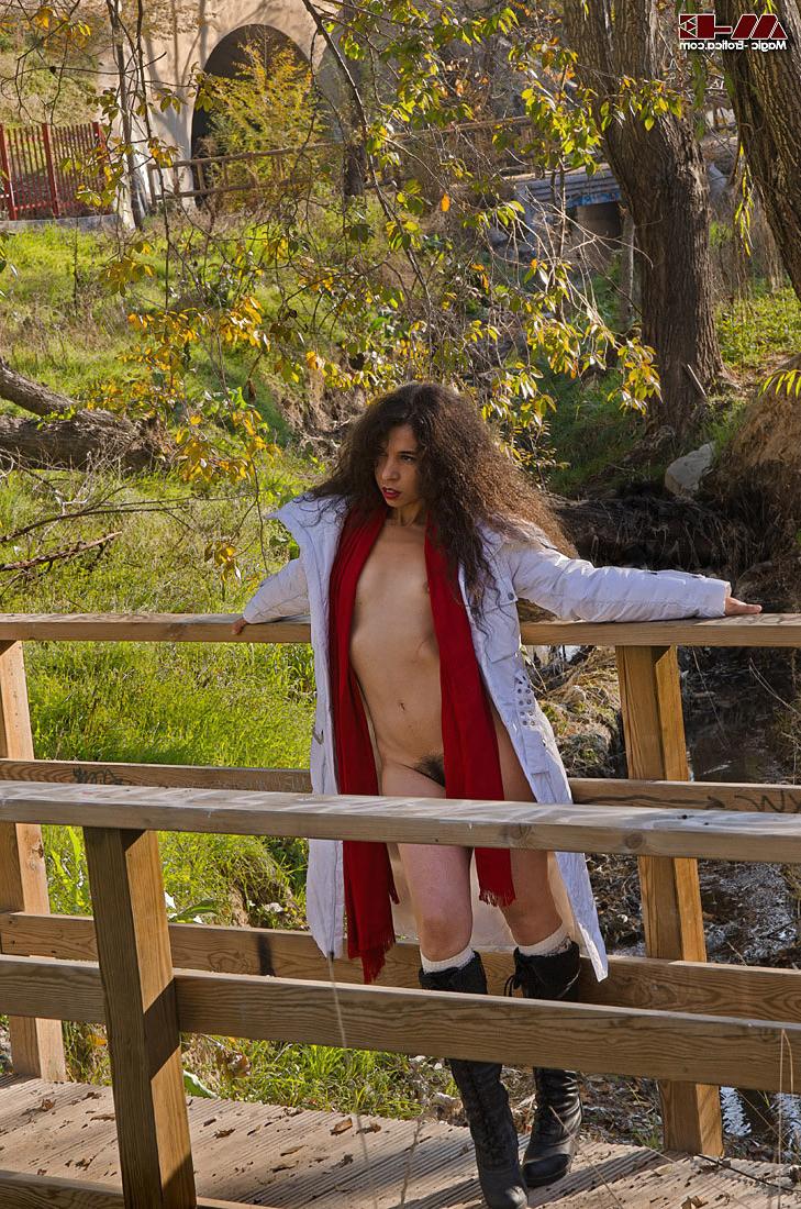 14P Nude Teen In the Park Shows Hairy  Pussy