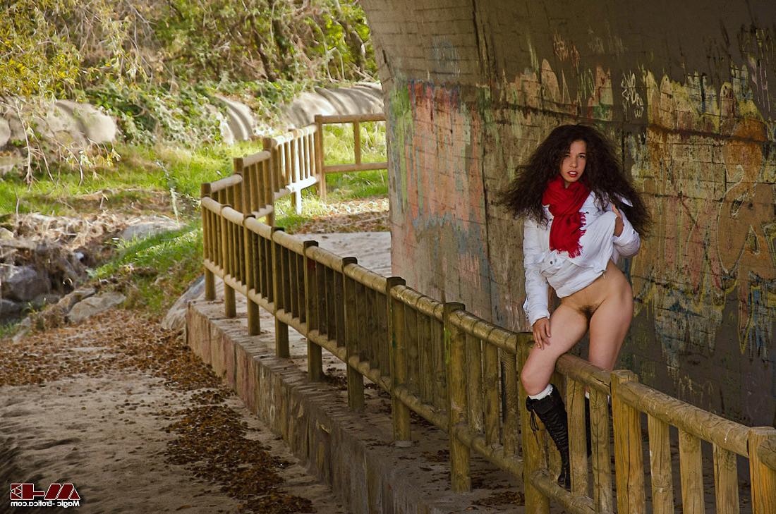 14P Nude Teen In the Park Shows Hairy  Pussy