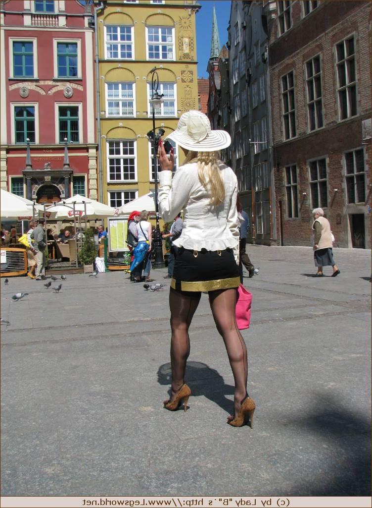 12P German lady Barbara in stockings posing in public